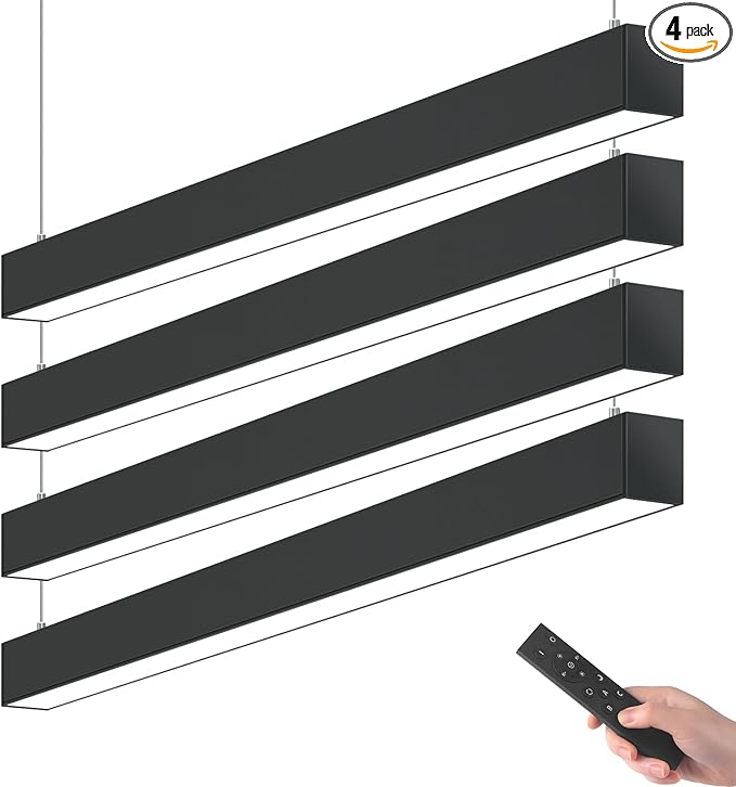 Barrina 5568 Remote Series LED Linear Light Fixture, 2nd-Generation, 4FT 45W Seamless Connection, 3000K-6000K Color Changing, Dimmable Office Shop Light with Remote, 5568 Series Black, 4 Packs