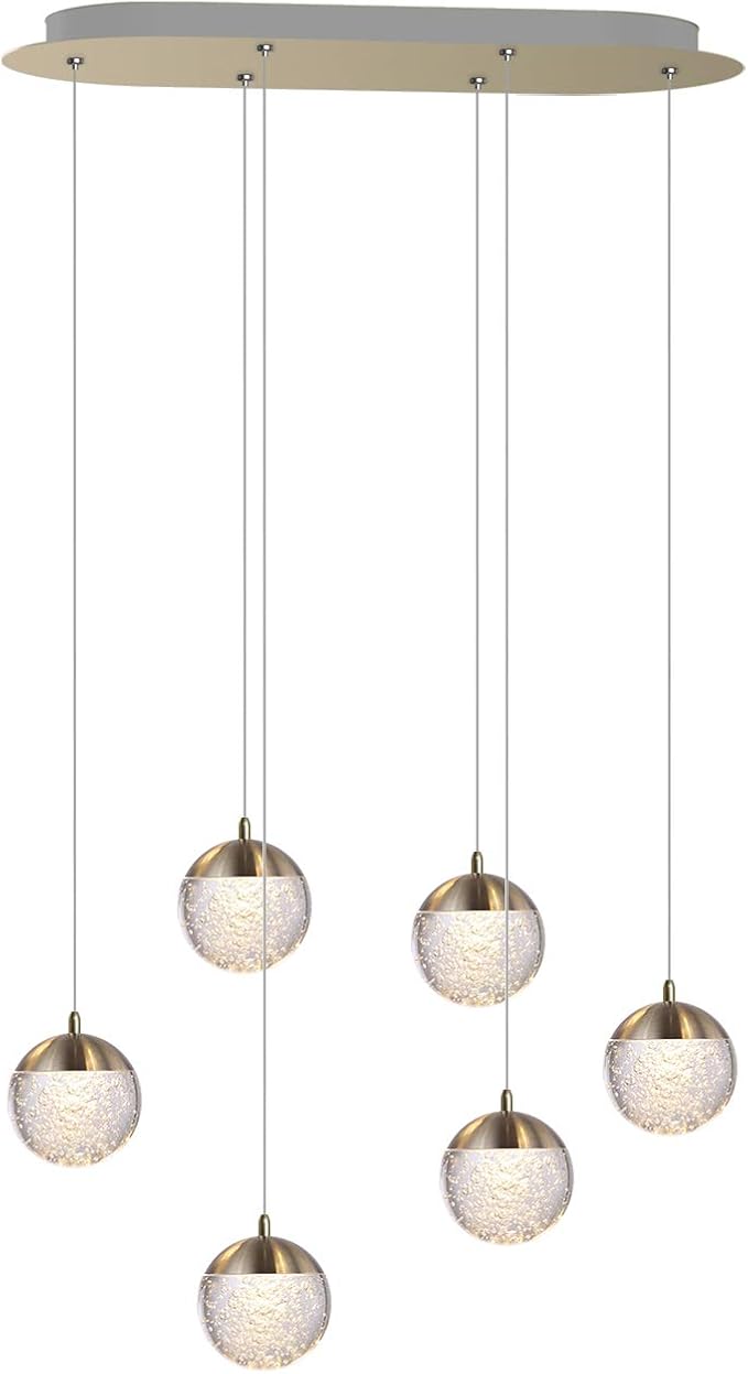 contec development Galaxy 6 Mini Pendant Crystall Ball Lighting Brass - LED Hanging Light Fixture: Kitchen Island, Bar, Foyer - Cluster Pendants - Dimmable, Adjustable Wire, Lamp Bulb Included