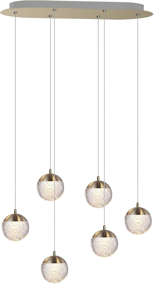 contec development Galaxy 6 Mini Pendant Crystall Ball Lighting Brass - LED Hanging Light Fixture: Kitchen Island, Bar, Foyer - Cluster Pendants - Dimmable, Adjustable Wire, Lamp Bulb Included