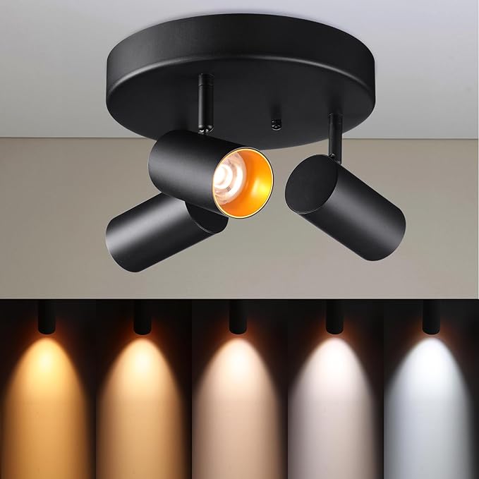 LEONLITE 36W 5CCT 3 Light LED Directional Ceiling Spotlight Fixtures, Adjustable Spot Light Flush Mount, Dimmable Accent Lighting for Kitchen, Hallway, 110-277V, 3200lm, CRI90, Black