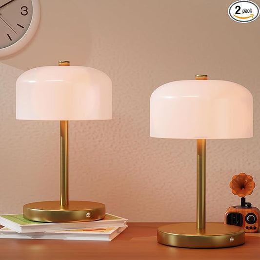 Small Portable Cordless Table Lamp, 3-Way Dimmable Touch Rechargeable Battery Powered Mushroom Lamp Bedroom Dining Table Living Room Shelf Decor,Gold