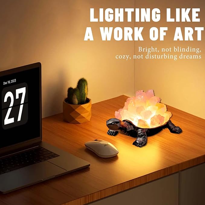 Runyangshi Natural Rose Quartz Turtle Night Lamp Healing Crystal Bedroom Bedside Table Lamp USB Port Home Decor Women Men Gift