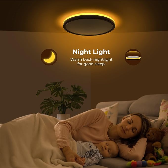 Matane 15.4in LED Flush Mount Ceiling Light with Night Light, 36W Dimmable Light Fixture, 3000K/4000K/5000K Selectable, Low Profile Ceiling Lights for Bedroom, Kitchen, Hallway, White
