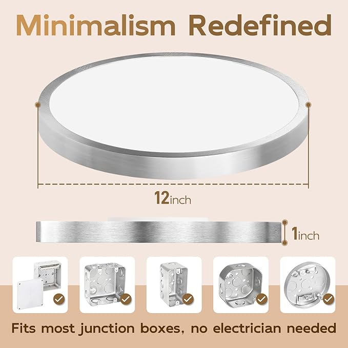Hlite Dimmable 2pack 12 inch Flush Mount LED Ceiling Light Fixture,24W 2600LM Super Slim 3000K/4000K/5000K 3CCT Selectable,Dimmable Flush Mount Ceiling Light for Kitchen,Bedroom (Brushed Nickel)