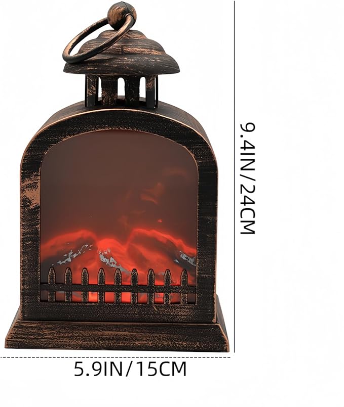 Simulated LED Fireplace Lantern USB & Battery Powered Flameless Light with Emulation Flame Table Decorative Lamp Copper Fireplace Ornament for Cozy Home Decor Free Standing Electric Log Burner