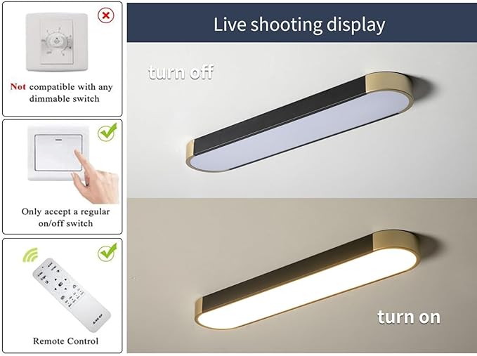 Tioolo Modern Ceiling Light, Acrylic Linear Ceiling Lamp, Dimmable LED Ceiling Light Fixture with Remote Control, Kitchen Dining Living Room Cloakroom Hallway Lighting (36W/27.5in L)