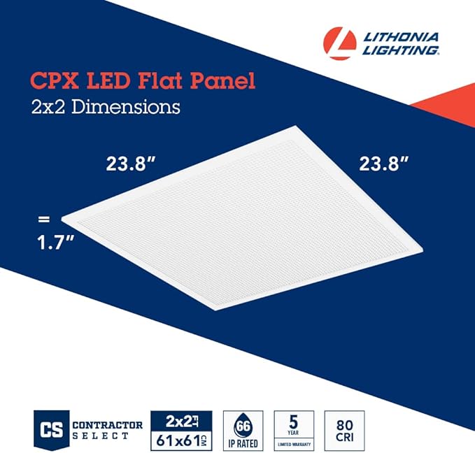 Lithonia Lighting CPX 2x2 LED Flat Panel Light, 2 ft. x 2 ft. LED Light Panel, Ceiling Lighting Fixture for Shop Lighting, 3200 Lumens, 4000K Cool White, A12 Prismatic Lens, White