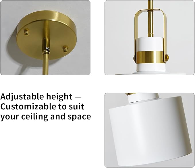 Pendant Kitchen Light – Adjustable Hanging Pendant Lights for Kitchen Island, Farmhouse Pendant Light, Modern Ceiling Lighting for Dining Room, Bathroom & Living Room - White