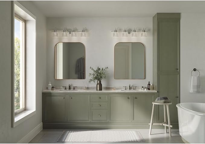 Progress Lighting 4-Light Clear Double Prismatic Glass Coastal Bath Vanity Light, Archie Collection, Indoor, P2997-15, Polished Chrome