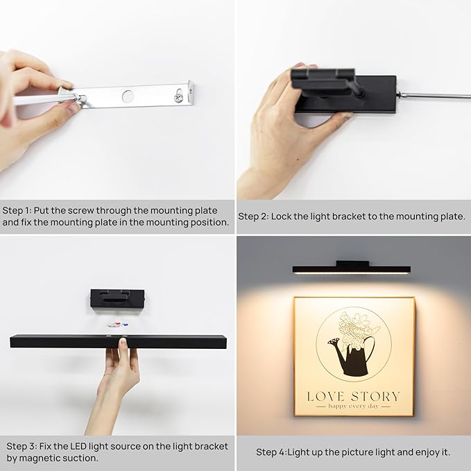 PESUTEN Picture Light Battery Operated, 16in Wireless Art Light for Paintings CCT Dimmable Recharging Battery Picture Light with Remote Control for Gallery Dartboard Art Bedroom Bathroom 2pcs White