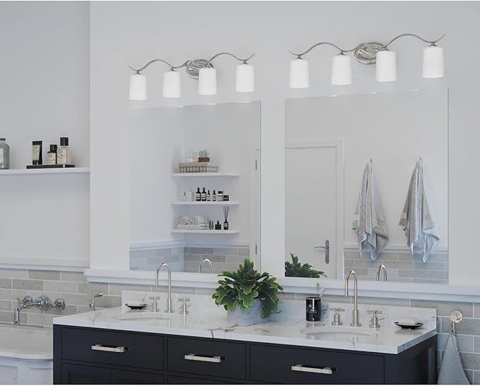 Progress Lighting P2021-09 Inspire Collection Etched Glass Traditional Bath Vanity Light, 4-Light, Brushed Nickel
