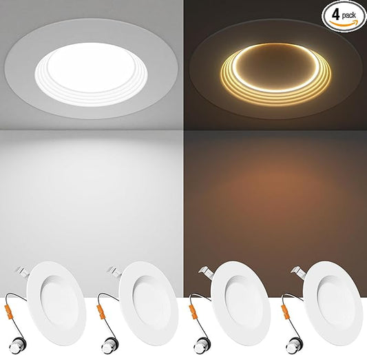 Ensenior 5/6 Inch 5CCT LED Can Lights with Night Light 4 Pack, Retrofit Led Recessed Lighting, Baffle Trim, Dimmable, 9W=110W, 1000LM, IC Rated - FCC