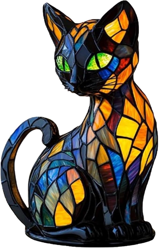 Retro Cat Colorful Resin Cat Table Lamp，3D Cute Pet Cats Themed LED Night Lamp，Perfect Gift for Pet Lovers Retro Cats Design Home Decor Lighting