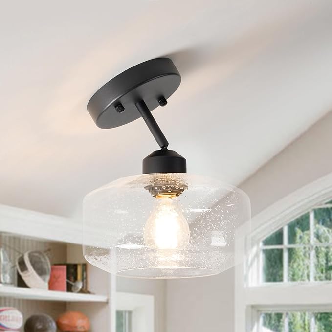 TeHenoo Sloped Ceiling Light with Clear Seeded Glass Shade, Adjustable for Kitchen,Hallway,Living Room
