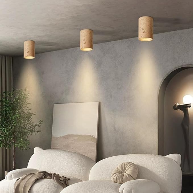 Modern Minimalist Concrete Ceiling Light Fixture Flush Mount LED Ceiling Lamp for Living Room, Bedroom, Hallway Wabi-Sabi Style Cement Cylinder Spotlight Warm White 3000K(Earthy Color,H-20cm)