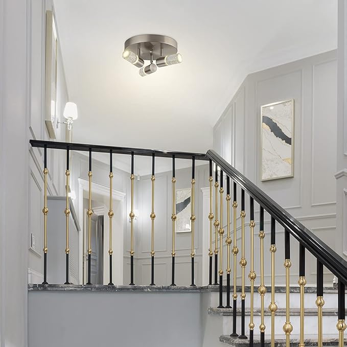 kadision 3-Light Semi Flush Mount Ceiling Light, 3 Head Directional LED Lighting Fixture for Walk-in Closet, Hallway, Foyer, Dimmable 4000K 15W BN Finish, ETL Listed