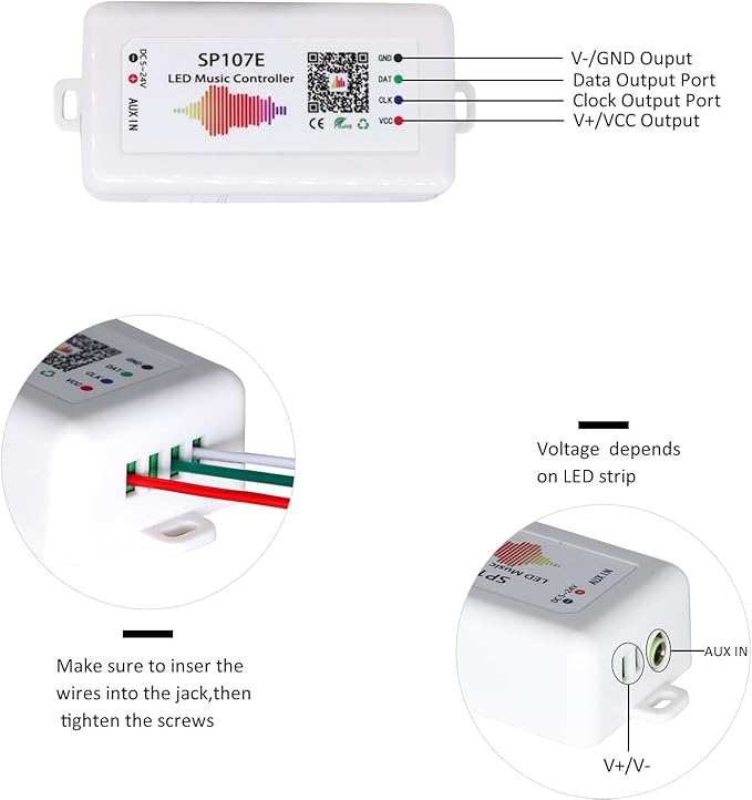2 Pack SP107E LED Controller –Music Sync for WS2812B/Ws2811/SK6812 IC Strips & LED Pixel Matrix Panel, Smart App Control, 16 Million Colors, Commercial/Home Lighting