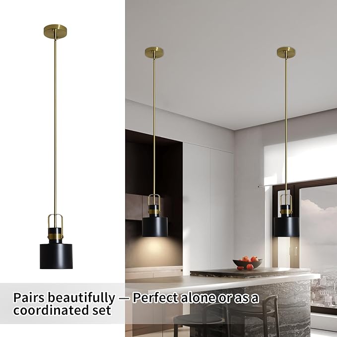 Pendant Kitchen Light – Adjustable Hanging Pendant Lights for Kitchen Island, Farmhouse Pendant Light, Modern Ceiling Lighting for Dining Room, Bathroom & Living Room (Black)