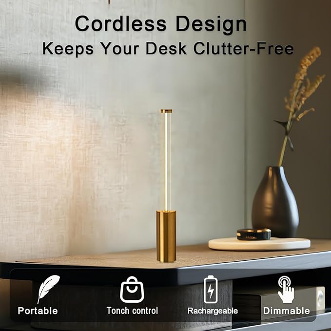 Gold Touch Lamp, Rechargeable Lamps Cordless Battery Operated Lights Small Lamps for Small Spaces Mood Lighting Portable Camping Lanterns for Dining Bar Patio Bedside Bookshelf Gold Decor