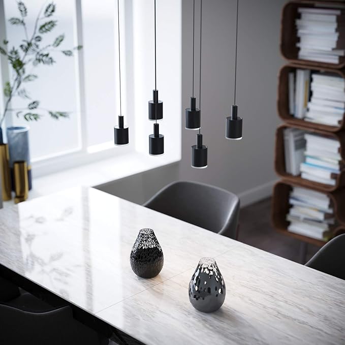Virgo 6 Mini Pendant Lighting Black - LED Hanging Light Fixture for Kitchen Island, Bar, Foyer - Cluster Pendants - Dimmable, Adjustable Wire, Lamp Bulb Included
