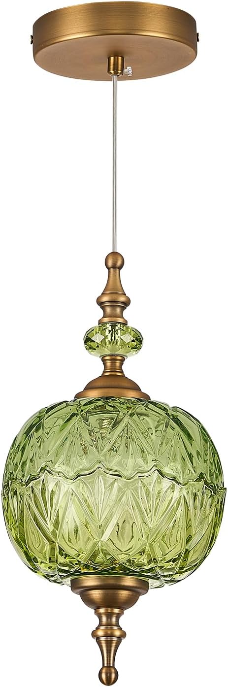 Antique Green Pendant Light Fixtures Vintage Kitchen Lighting Delicate Decorative Pattern 6.3 inches Glass Ceiling Pendant Lighting for Kitchen Island Dining Room with Original Vintage Design