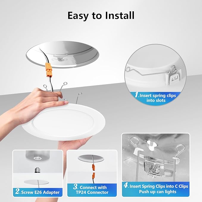 LVWIT LED Recessed Light 6Inch, Can Lighting Color Selectable 2700/3000/4000/5000/6000K 5CCT, 10W(120W Equivalent) Dimmable Downlight with E26 Conversion Kit, Retro Fit Ceiling Light Fixtures, 24 Pack