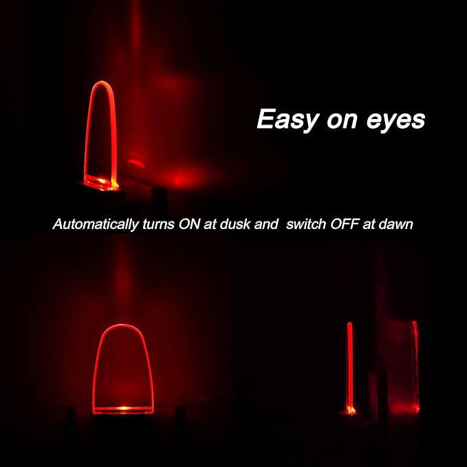 4 Pack Auto Nightlight Lamp with Dusk to Dawn Sensor for Bedroom, Plug in, Red