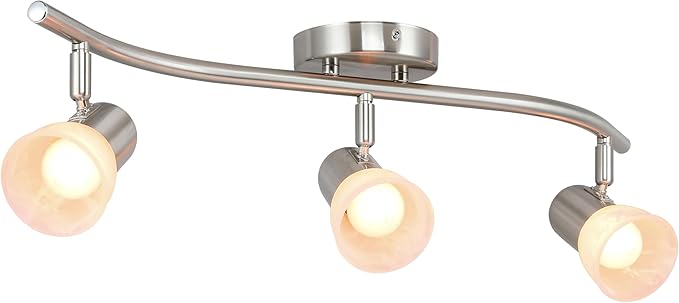 XiNBEi Lighting Track Lighting, 3 Light Wave Track Light with Glass Modern Ceiling Light Bar Brushed Nickel for Kitchen & Dining Room XB-TR1238-3-BN