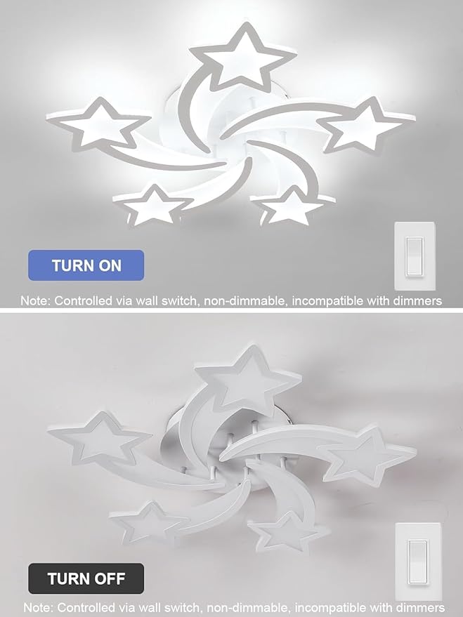 Goeco Kids Ceiling Light, 6500K 39W Modern Acrylic LED Close to Ceiling Light Fixture, White Star Shape Flush Mount Lamp for Kids Room, Nursery, Bedroom, Living Room