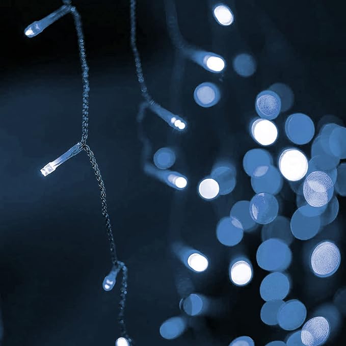 Dazzle Bright 360 LED Christmas Icicle Lights, 29.5 FT 8 Modes Curtain Fairy Lights with 60 Drops, Connectable Xmas String Lights for Outside Holiday Wedding Party Decorations (White)