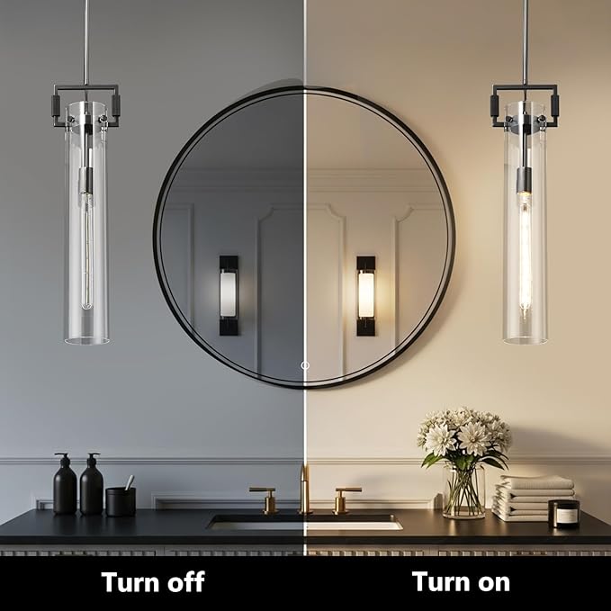 Black Pendant Light Glass for Kitchen Island 1Pack, Adjustable Hanging Chandelier with Glass Shade Modern Pendant Light Fixture for Farmhouse, Dining Room,Bedroom,E26 Bulb Included