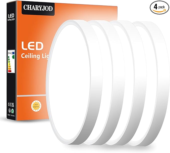 4 Pack LED Flush Mount Ceiling Light Fixture, 9inch LED Ceiling Light White, 18W 5000K Low Profile Slim Flat Surface Mount Ceiling Lights for Kitchen Hallway Laundry Stairwell Basement Closet