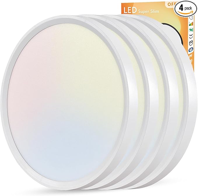 4PK 15.8 Inch Led Ceiling Light Flush Mount, 32W, 3480LM, 3000K/4000K/6000K CCT Selectable Super Slim LED Ceiling Light, Low Profile Round Flat Panel Fixture for Hallway, Bedroom,Kitchen