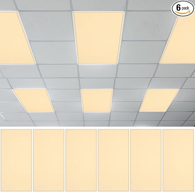 QOUBAI 6 Pcs Fluorescent Light Covers,4 x 2 Ft Magnetic Light Filters Fluorescent Lights Shade Easy Install for Classroom Office Library Hospital Home Ceiling Yellow