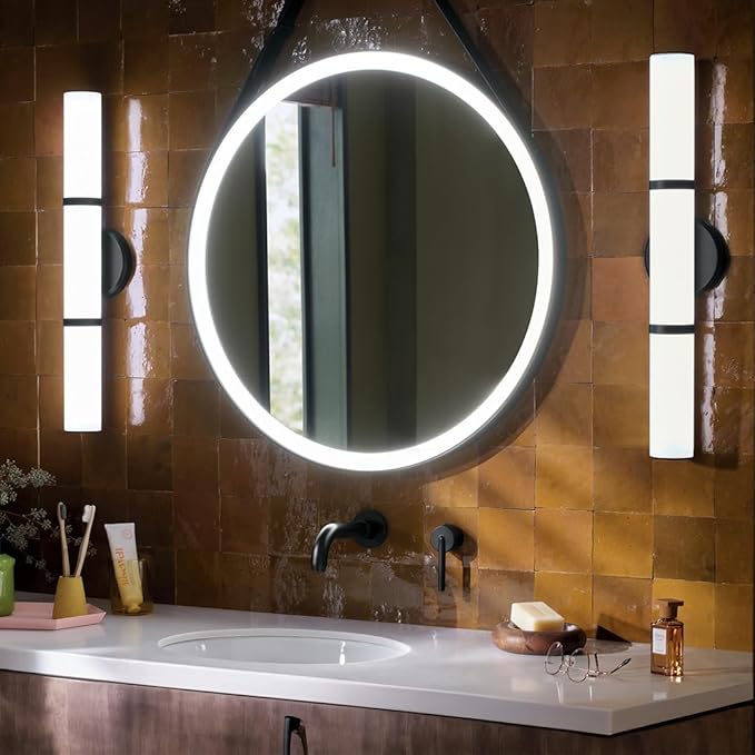 Kichler Rosh 24.25" LED Bathroom Vanity Light Fixture with White Glass in Black, Modern Minimalist Bath Bar for Mirror, Dimmable 5 CCT Selectable (24.25" W x 5" H), 55188BKLED