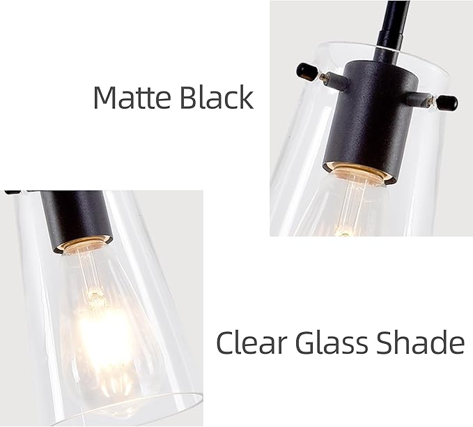 Pendant Light Fixtures, Matte Black Kitchen Ceiling Lights, Clear Glass Pendant Lights for Kitchen Island