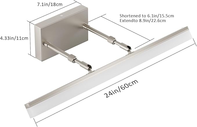 Aipsun 24 inch Modern Brushed Nickel Vanity Light Adjustable Bathroom Light Fixtures Over Mirror Rotatable Vanity Lighting 5500K