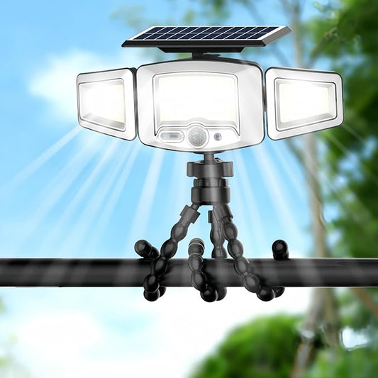 HULPPRE Solar Motion Sensor Light Outdoor,Bright with 231 LEDs,Clip on | 3 Adjustable Heads,Fence Light with Octopus Stand, IP65 Waterproof, 3 Modes, for Front Door, Yard, Patio, Deck, Camping
