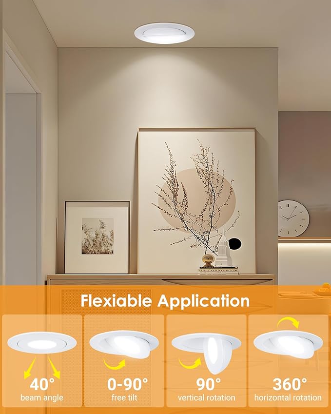 POPANU Brushed Nickel 3 inch Recessed LED Lights, 7W 5CCT Gimbal Artwork Soffit Lighting Fixture, 360° Rotatable Swivel Spot Lights, Canless Dimmable Eyeball 90° Tilt, AC120V Fisheye 6 Pack Nickel