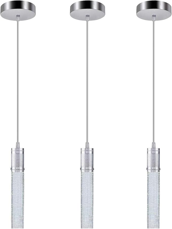 3 Lights Independent Kitchen Island Dining Room Light Pendant Light Fixtures Bubble Crystal Chandeliers Modern Kitchen Island Lighting Chandeliers Fixtures LED Lampara, 6000K LED Bulbs Included