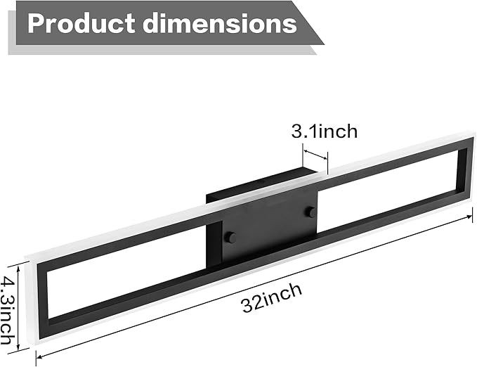ZUZITO Black Bathroom Vanity Light - Modern Bathroom LED Light Fixtures 32 Inch - Dimmable Vanity Lighting Fixtures Bar 6000K