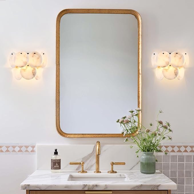 Modern Alabaster Sconce Lighting for Living Room, Contemporary Wall Sconces, Marble Sconce Wall Light Fixtures for Bedroom Entryway Bathroom, 1 Pack