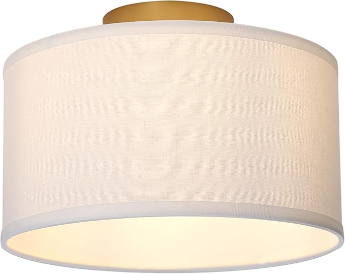 Yosoan White Indoor Hallway Ceiling Light Fixture, 1-Light Antique Brass Vanity Vintage Semi Flush Mount Light Retro Night Lamp for Bedroom Dinning Room Living Room Corridor Kitchen Entryway Passway