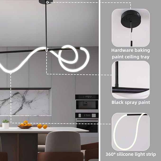 78" Dining Room Light Fixture, 41W LED Dimmable Chandelier with Remote Control, Linear DIY Pendant Lights Kitchen Island, Hanging Light Fixture for Bar (Black, 78 in)