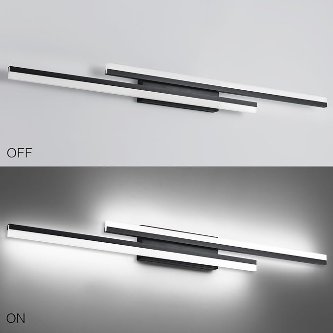 PRESDE 48 Inch Bathroom Light Fixtures Black Vanity Light Bar LED Modern Bath Lighting Over Mirror 5CCT