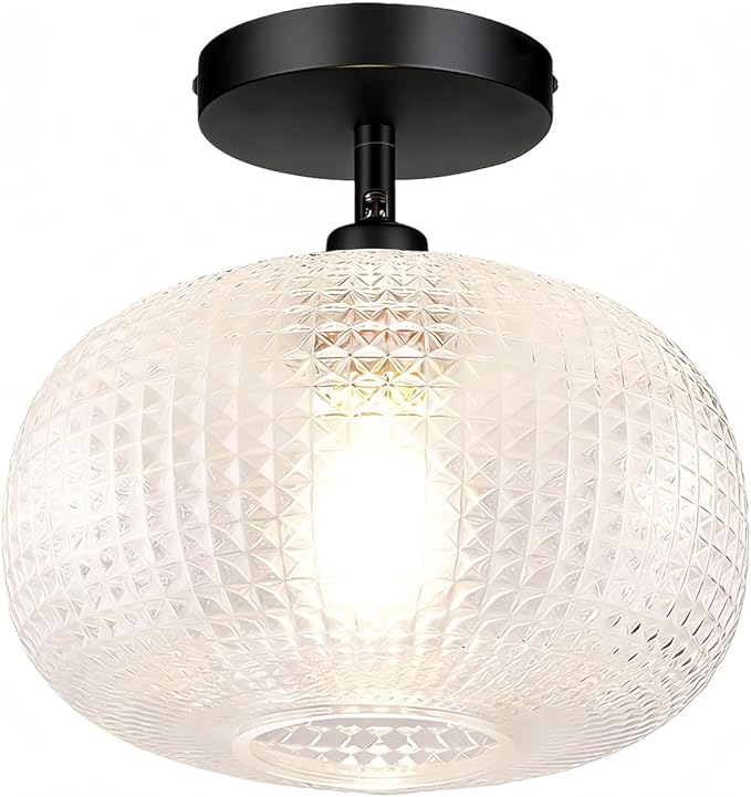 Semi Flush Mount Ceiling Light,Globe Glass Ceiling Lights,Black Hallway Light Fixtures,Entryway Light Fixture,Kitchen Lighting Fixtures Ceiling,Modern Hanging Lighting for Closet,Foyer