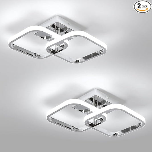 CANEOE 2 Packs Led Ceiling Light Fixture,Modern Hallway Light Fixtures Ceiling Lighting,Square Close to Ceiling Lights for Bathroom Bedroom Kitchen Balcony Stair Small Hallway Lamp (Chrome)