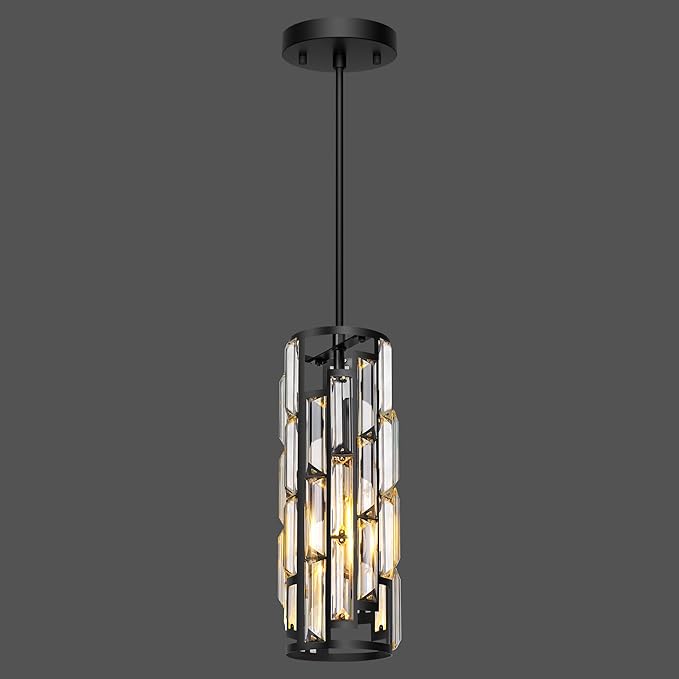 Black Pendant Lights Kitchen Island 1 Pack, Mini Crystal Chandeliers, Modern Pendant Lights Ceiling Lighting Fixtures for Kitchen Island, Dinning Room, Bedroom