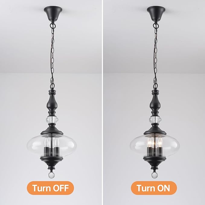 Black Pendant Light Farmhouse Pendant Lights Kitchen Island Glass Pendant Light Fixtures W 11.8 in. H 23.6 in.