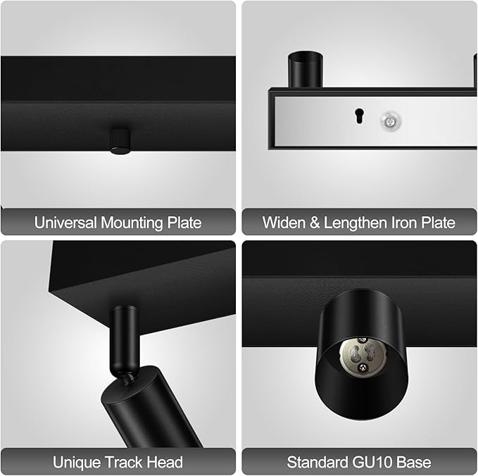 Plug-in Track Lighting, LED Track Lighting Fixtures Ceiling Kit, 30" Black Plug in Wall Light with 14.8ft Cord, 5-Light Ceiling Spotlight,Rotatable Kitchen Light Head for Bedroom Hallway(GU10,NO Bulb)